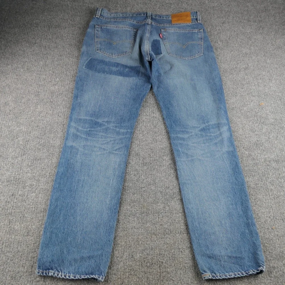 Levis Premium 511 Mens Jeans 34x32 Blue Slim Patchwork Print Distressed Stretch